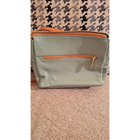 Valentina Sage Green Pebble Brown Leather Crossbody Bag Made in‎ Italy - Picture 10 of 16